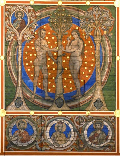 gát és Éva. Részlet a hildesheimi Szent Mihály-templom festett famennyezetéről, 1230 körül alkotó: Master of Lower Saxony