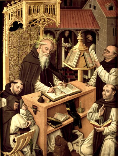 Szent Jeromos a scriptoriumban, 1485 körül alkotó: Master of Monasterio de Santa María