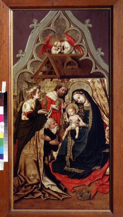 A mágusok imádása. A mágusok imádása. A lithtensteini vár mesterének, osztrák festőnek festménye (1430-1450 között tevékenykedett), 1440 körül. Olaj, fa. Puskin Szépművészeti Múzeum, Moszkva alkotó: Master of Schloss Lichtenstein