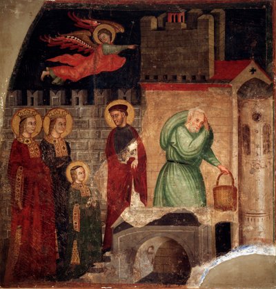 Saint Faustina és Liberate egy comói házban talál menedéket (részlet) (Freskó alkotó: Master of St Margaret