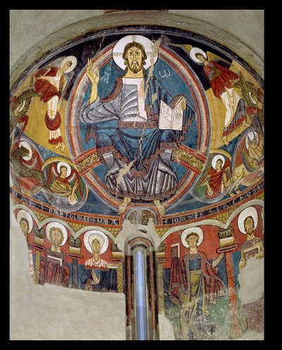 Krisztus a Felségben szeráfokkal és az evangélisták szimbólumaival körülvéve, apszisfreskó a katalóniai Taull (Tahull) San Climente-ből, 1123 körül (freskó) alkotó: Master of Tahull