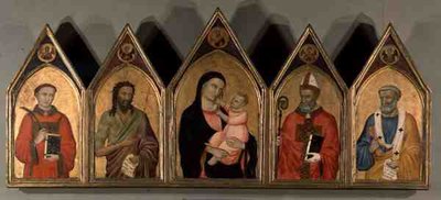 Szűz és gyermek a szentekkel (tempera a panelen) alkotó: Master of Terenzano
