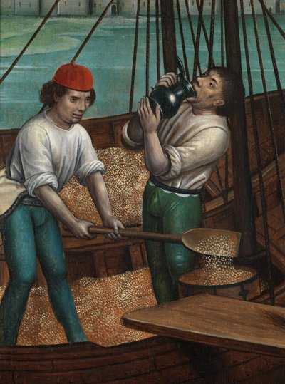 Részlet a Gabona csodájáról, a Szent Miklós-oltárról, 1486-93 körül (olaj, tábla) alkotó: Master of The Legend of St. Lucy