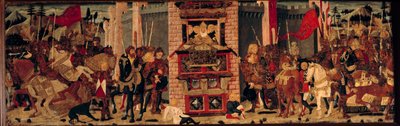 Az emeleten Didon fogadja Enee trójai nagyköveteit. Detrempe De Tournon De Sainte Croix mester fáján alkotó: Master of Tournon de Sainte Croix