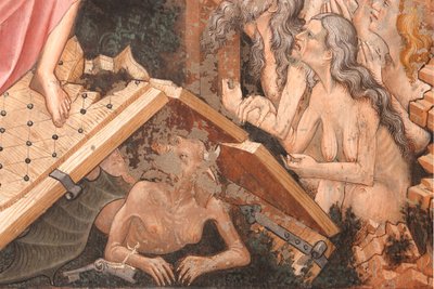 "Resurrection" és "Descent to Limbo", Részlet a "Descent into Limbo"-ból: a Pokol kapui és az Ördög alakja a földön, 1420 körül (freskó) alkotó: Master of Vignola