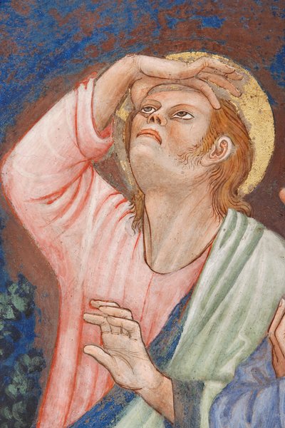"Krisztus mennybemenetele", Részlet egy szenttel, 1420 körül (freskó) alkotó: Master of Vignola