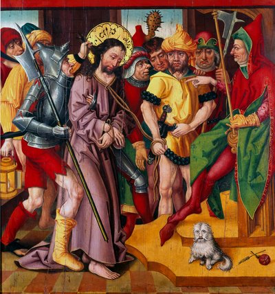 Jézus Heródes Antipas előtt A Mester szenvedélyének oltárképe a badeni szegfűnél (XV. század) Dijon, Szépművészeti Múzeum alkotó: Master of the Baden Carnation