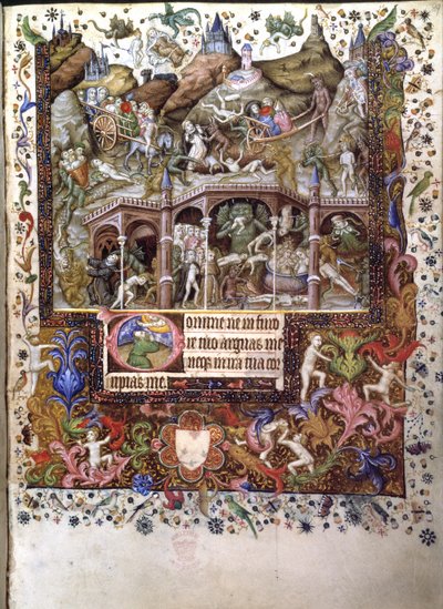 Hozzáadás. 29433, f.89 Jelenet a pokolban, illusztráció a „Book of Hours”-ból, 1407 körül (tinta és színes pergamen) alkotó: Master of the Brussels Initials