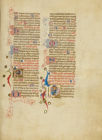 P kezdőbetű: Szent György; P kezdőbetű: Szent Márk alkotó: Master of the Brussels Initials