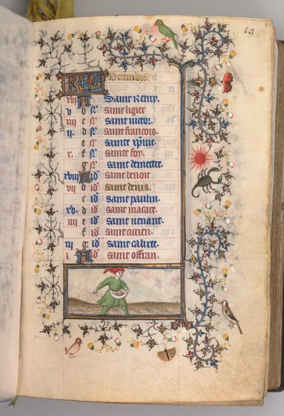 Nemes Károly navarrai király órái 1361-1425: fol. 10r, október, c. 1405. alkotó: Master of the Brussels Initials and Associates