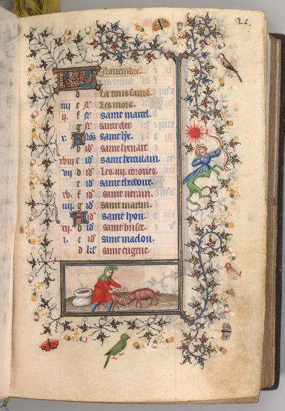 Nemes Károly navarrai király órái 1361-1425: fol. 11r, november, c. 1405. alkotó: Master of the Brussels Initials and Associates