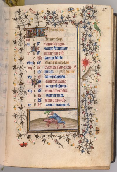 Nemes Károly navarrai király órái 1361-1425: fol. 12r, december, c. 1405. alkotó: Master of the Brussels Initials and Associates
