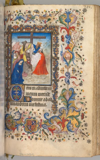 Nemes Károly navarrai király órái 1361-1425: fol. 192r, Leszállás a keresztről, c. 1405. alkotó: Master of the Brussels Initials and Associates