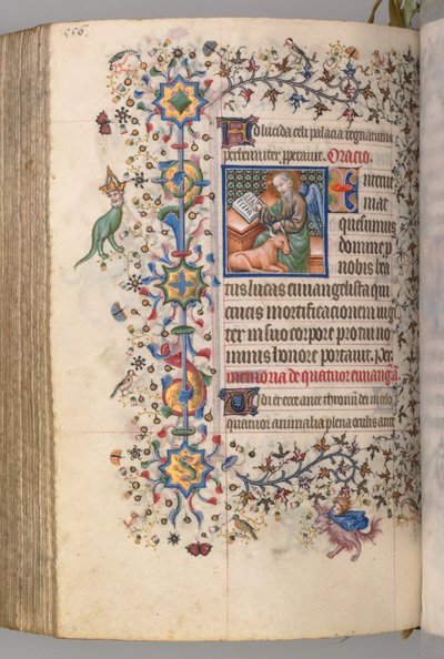 Nemes Károly navarrai király órái 1361-1425, , fol. 272v, Szent Lukács, c. 1405. alkotó: Master of the Brussels Initials and Associates