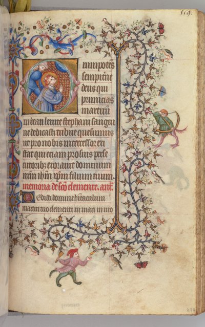 Nemes Károly navarrai király órái 1361-1425, , fol. 274r, Szent István, c. 1405. alkotó: Master of the Brussels Initials and Associates