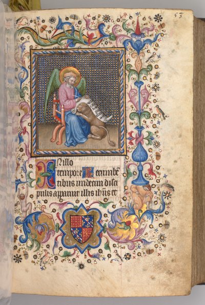 Nemes Károly navarrai király órái 1361-1425: fol. 27r, Szent Márk, c. 1405. alkotó: Master of the Brussels Initials and Associates