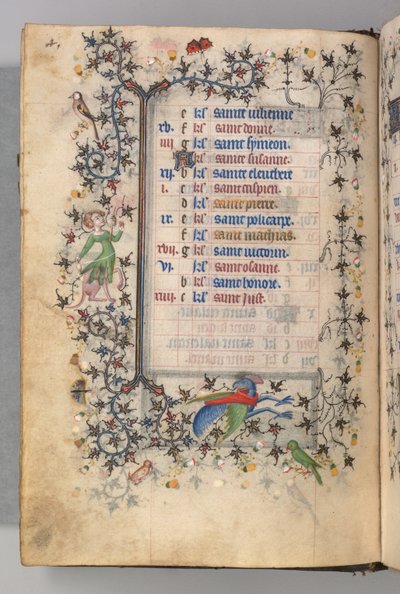 Nemes Károly navarrai király órái 1361-1425: fol. 2v, február, c. 1405. alkotó: Master of the Brussels Initials and Associates