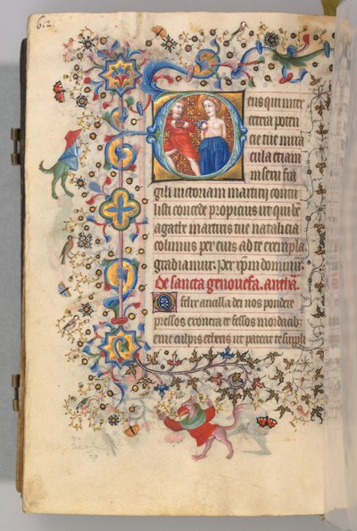 Nemes Károly navarrai király órái 1361-1425, fol. 300v, St. Agatha, c. 1405. alkotó: Master of the Brussels Initials and Associates