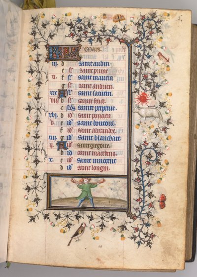 Nemes Károly navarrai király órái 1361-1425: fol. 3r, március, c. 1405. alkotó: Master of the Brussels Initials and Associates