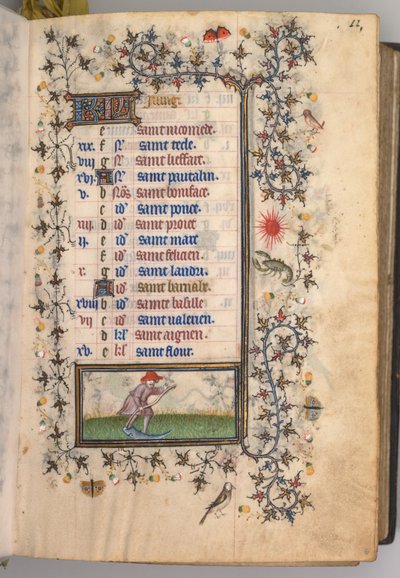 Nemes Károly navarrai király órái 1361-1425: fol. 6r, június, c. 1405. alkotó: Master of the Brussels Initials and Associates