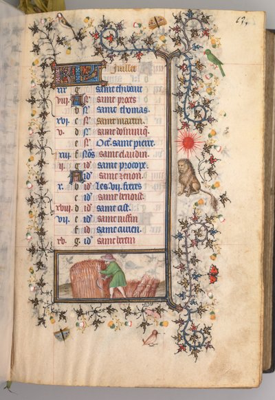 Nemes Károly navarrai király órái 1361-1425: fol. 7r, július, c. 1405. alkotó: Master of the Brussels Initials and Associates