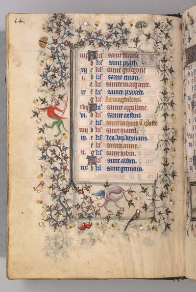 Nemes Károly navarrai király órái 1361-1425: fol. 7v, július, c. 1405. alkotó: Master of the Brussels Initials and Associates