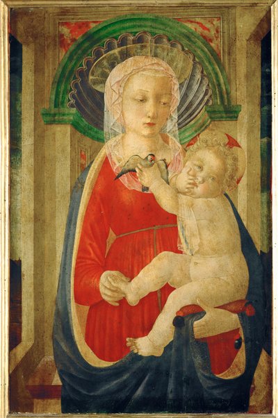 Madonna és gyermeke egy aranypinty ... alkotó: Master of the Castello Nativity