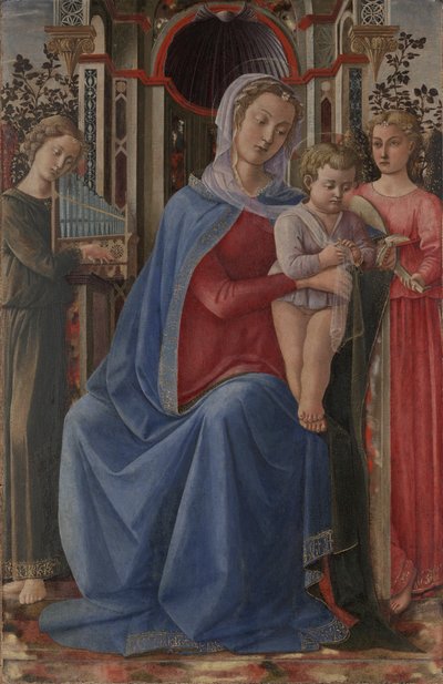 Szűz és gyermek két angyallal alkotó: Master of the Castello Nativity