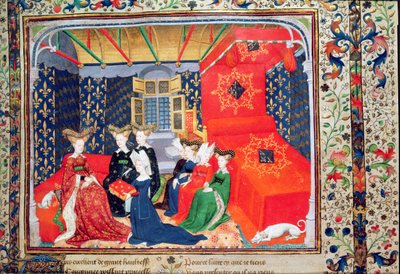 Harl 4431 fol.3 Christine de Pisan bemutatja könyvét Izabella bajor királynőnek, Christine de Pisan költeményeiből, 1410-1415 körül (vellum) alkotó: Master of the Cité des Dames