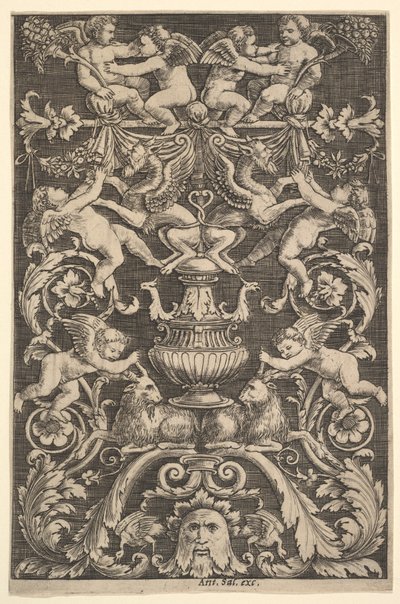 Dísztábla putti, kecske és egyéb figurákkal, 1530-60. alkotó: Master of the Die
