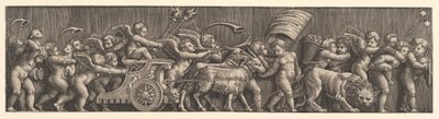 A szerelem diadalát ábrázoló frízelrendezés, Ámor kecskék által vezetett szekéren, ember..., 1530-60. alkotó: Master of the Die