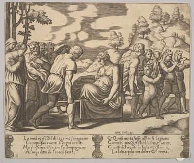 5. tábla: Psyche hordott almot a hegyre, a „The Fable of Psyche”-ből, 1530-60. alkotó: Master of the Die