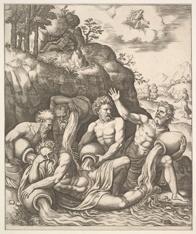 Folyóistenek vigasztalják Péneust lánya, Daphne elvesztése miatt az Apo történetéből..., 1530-60. alkotó: Master of the Die