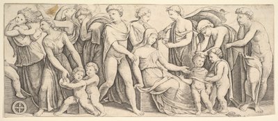 Jászon és Creusa esküvője, balra Médea viszi gyermekeit, 1530-60. alkotó: Master of the Die