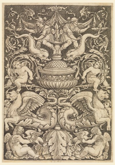 Groteszk delfinekkel és szárnyas oroszlánokkal alkotó: Master of the Die, Italian or German, 1530 1560