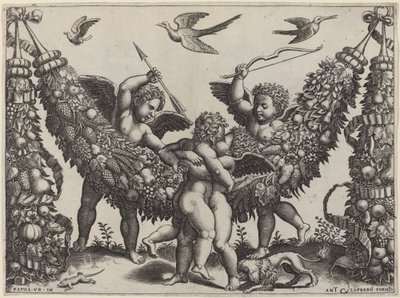 Két putti... Megüt egy másik, aki egy gyermeket szorít alkotó: Master of the Die after Raphael