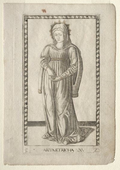 Aritmetika a Tarocchiból, C sorozat: Liberal Arts, #25, 1467 előtt. alkotó: Master of the E Series Tarocchi