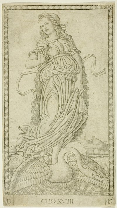 Clio, tizenkilences tányér az Apollo and the Muses-tól alkotó: Master of the E Series Tarocchi