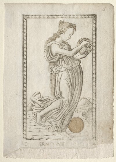 Erato líra és szerelmi költészet a Tarocchi D... sorozatból, 1467 előtt. alkotó: Master of the E Series Tarocchi