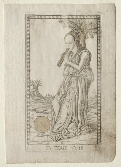 Euterpe zene, líra a Tarocchi D... sorozatból, 1467 előtt. alkotó: Master of the E Series Tarocchi