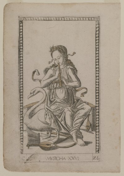 Zene a Tarocchiból, C sorozat: Liberal Arts, #26, 1467 előtt. alkotó: Master of the E Series Tarocchi