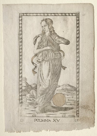 Polyhymnia (hősi himnuszok) (a Tarocchi D sorozatból: Apollo and the Muses, #15) alkotó: Master of the E-Series Tarocchi