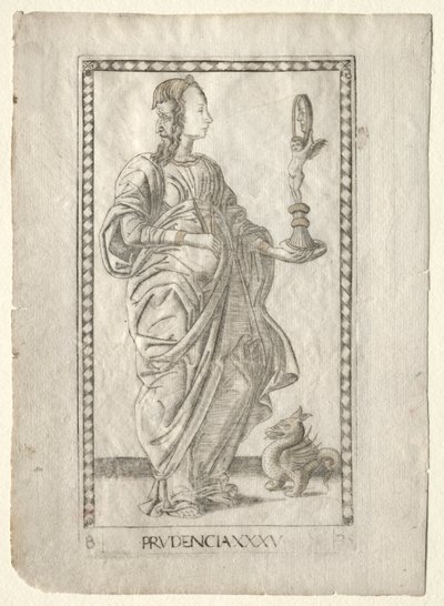 Prudence (a Tarocchiból, B sorozat: Kozmikus alapelvek és erények, 35. szám) alkotó: Master of the E Series Tarocchi