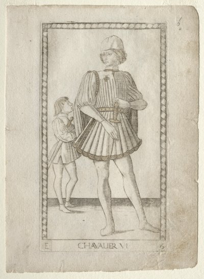The Knight from the Tarocchi, E sorozat: Conditions of Man, 6. szám, 1467 előtt. alkotó: Master of the E Series Tarocchi
