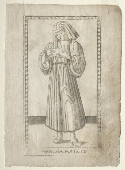 The Merchant from the Tarocchi, E sorozat: Conditions of Man, #4, 1467 előtt. alkotó: Master of the E Series Tarocchi