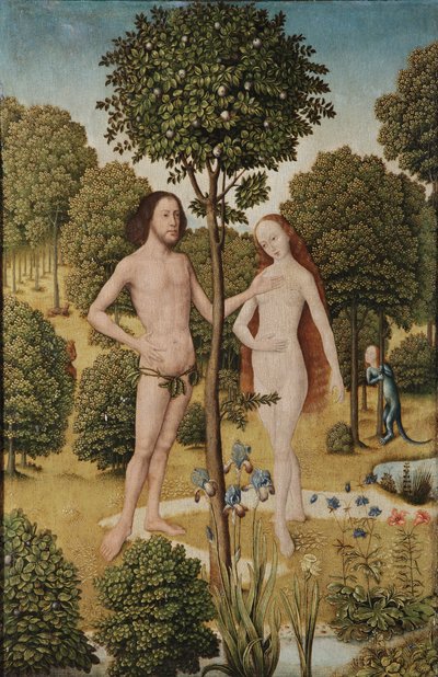 Ádám és Éva az Édenkertben (olaj a panelen) alkotó: Master of the Embroidered Foliage