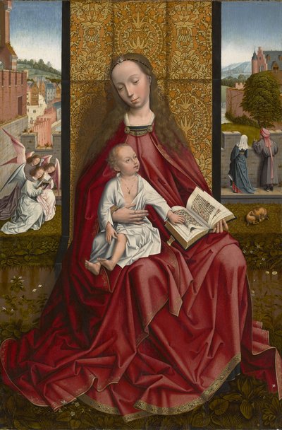 A szűz és a trónoló gyermek, 1500 körül alkotó: Master of the Embroidered Foliage
