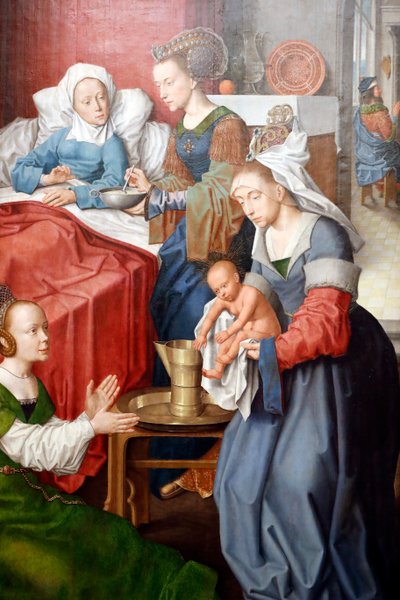 Evora Múzeum. Az Evora oltárkép mestere. A Szűz születése. Olaj a panelen. Flamand iskola 1500. Portugália. alkotó: Master of the Evora Altarpiece