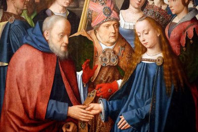 Evora Múzeum. Az Evora oltárkép mestere. Szűz és József esküvője. Olaj a panelen. Flamand iskola 1500. Portugália. alkotó: Master of the Evora Altarpiece