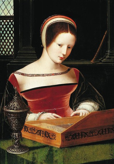 Klavikordon játszó hölgy. alkotó: Master of the Female Half Lengths